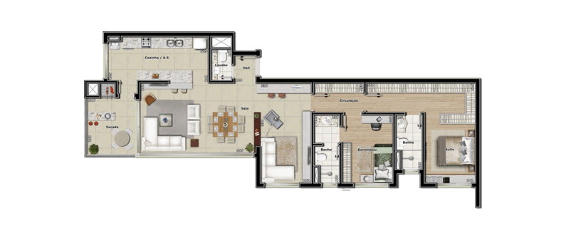 Apartamento final 01 e 02 / Living estendido