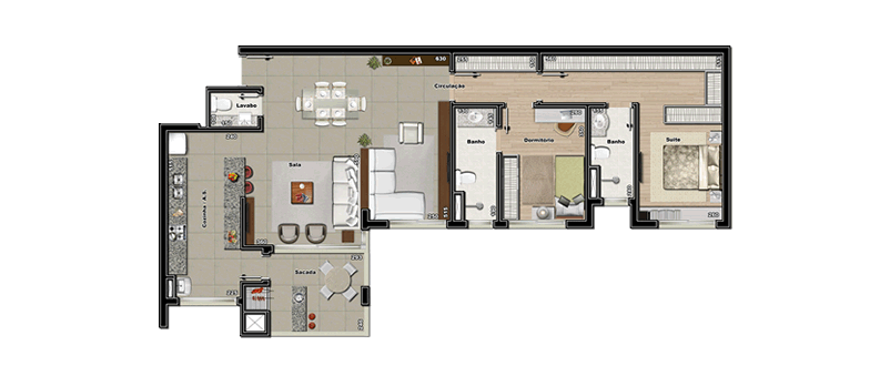 Apartamento final 03 e 04 / Living estendido